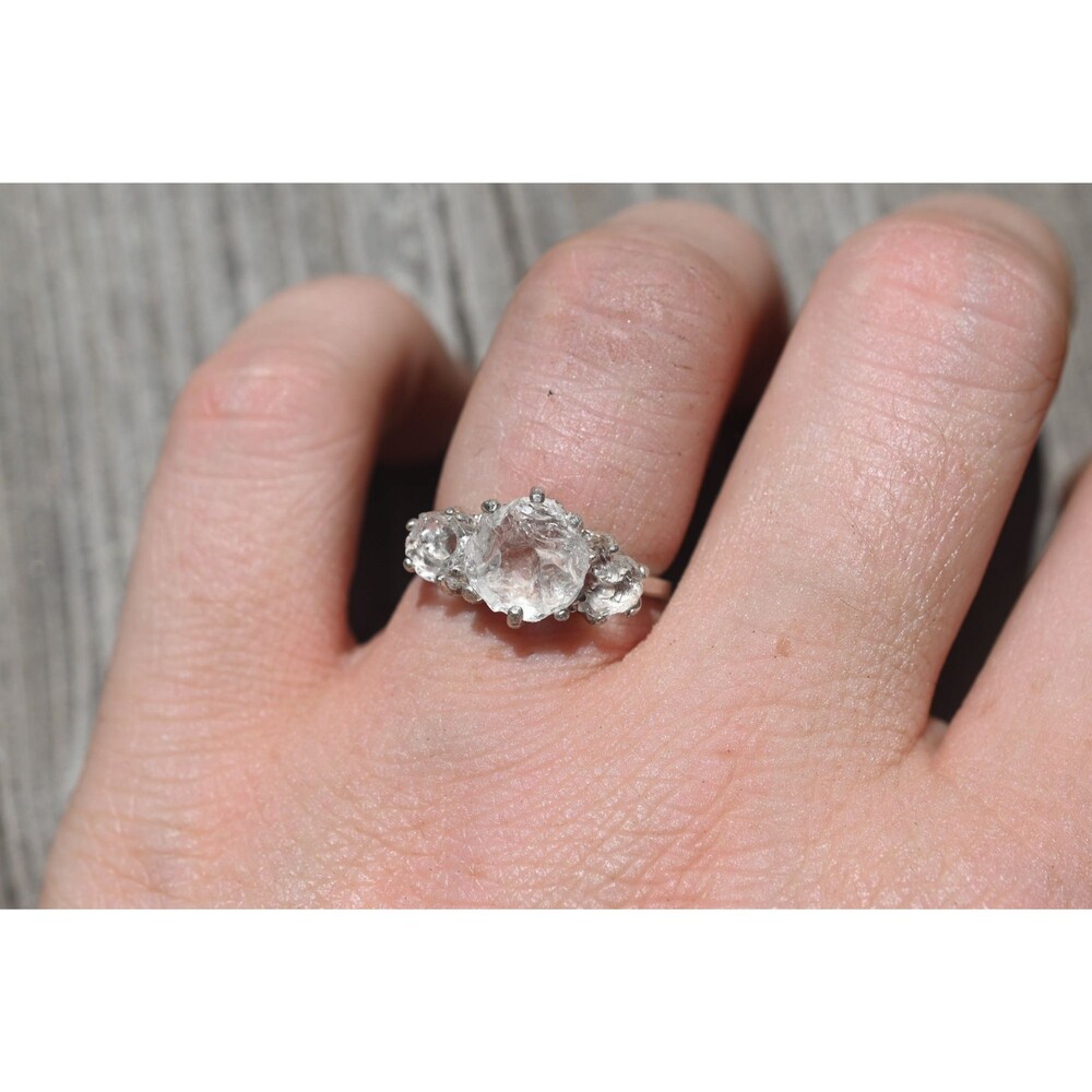 Round Engagement ring, raw diamond ring, natural stone ring, alternative engagem